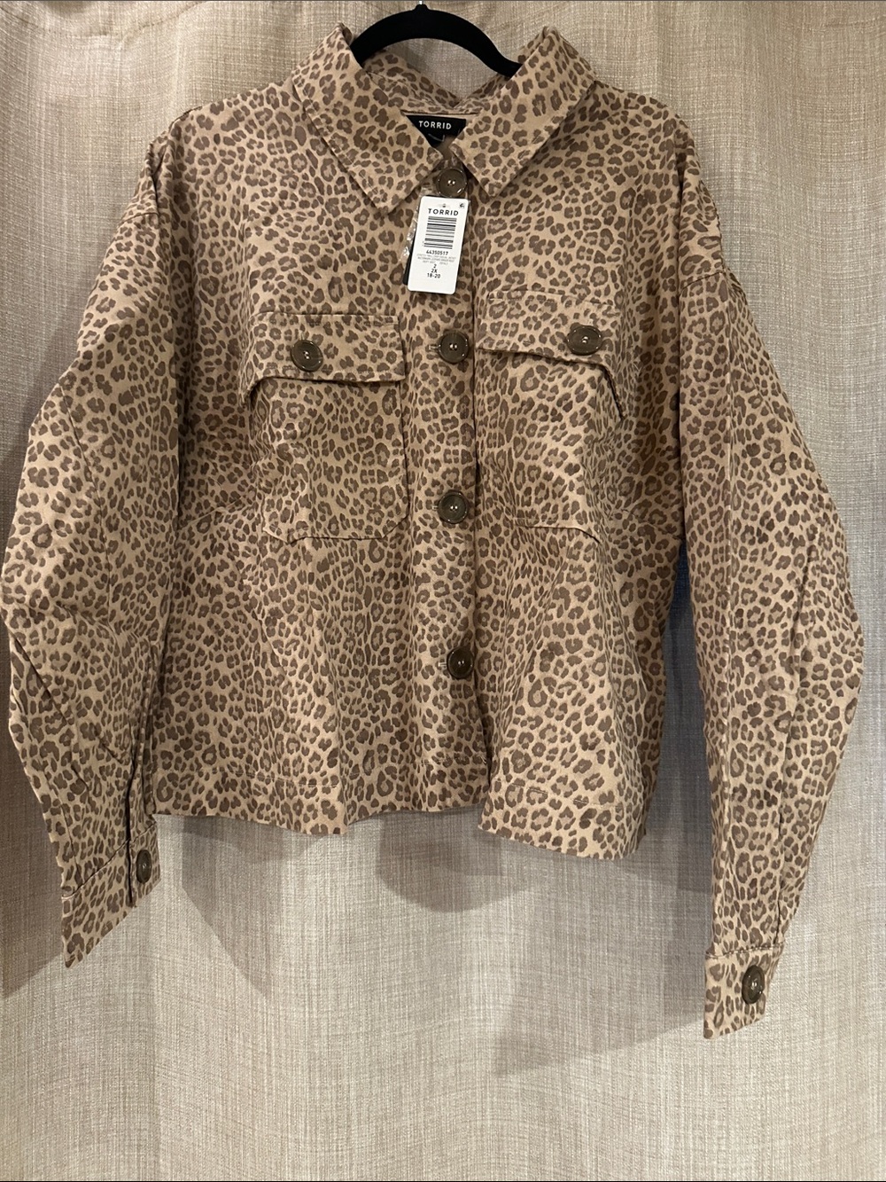 torrid Leopard-Print Cropped stretch twill  Button Jacket in Tan & Brown 2x